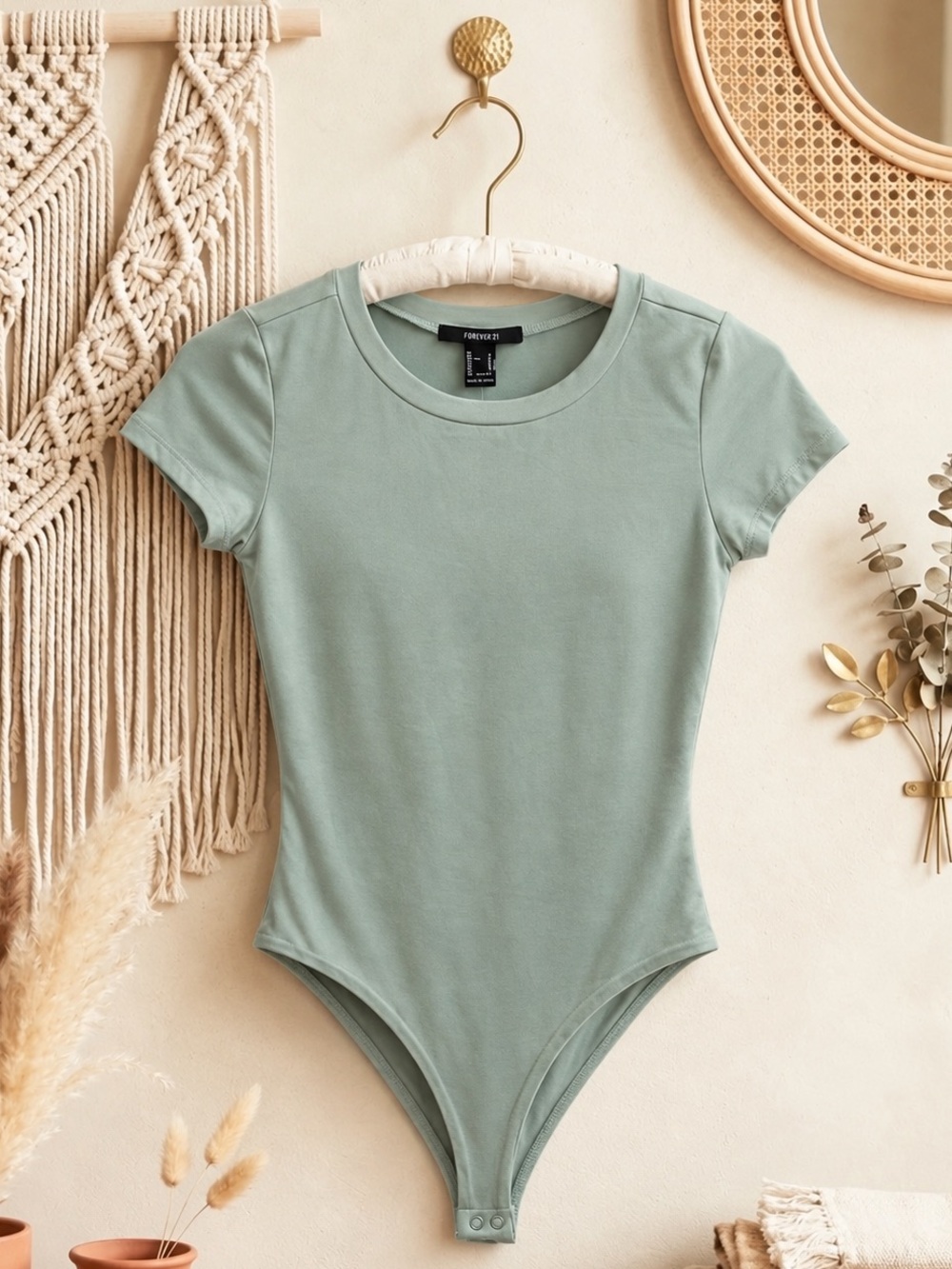 NWT Forever 21 Sage Green Short Sleeve One-Piece Bodysuit